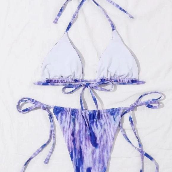 TIE DYE TRIANGLE TIE SIDE BIKINI SWIMSUITBY SHEIN SIZE L (US 8-10) - Picture 3 of 7